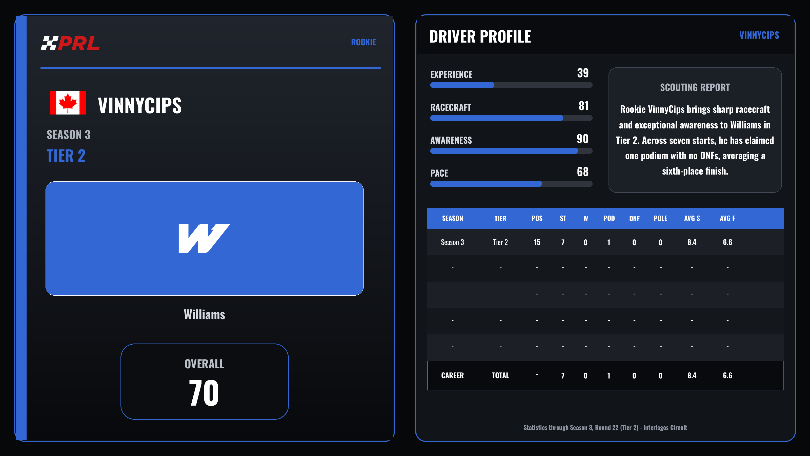VinnyCips Rookie driver card